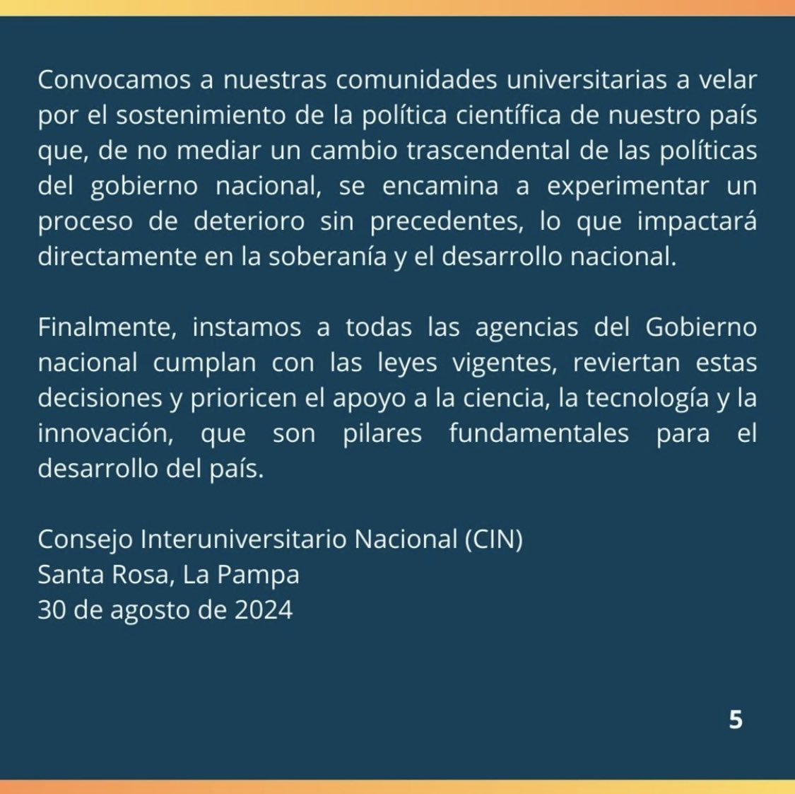 Comunicado del Consejo Interuniversitario Nacional 

Parte II