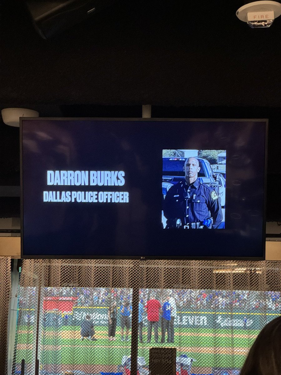 Rebecca Lopez (@rlopezwfaa) on Twitter photo The Texas Rangers held a moment of silence before tonight’s game for fallen Dallas Police Officer Darron Burks. <a href="/wfaa/">WFAA</a> <a href="/DallasPD/">Dallas Police Dept</a> <a href="/DPDChiefGarcia/">Eddie Garcia</a> <a href="/Rangers/">Texas Rangers</a> The Texas Rangers held a moment of silence before tonight’s game for fallen Dallas Police Officer Darron Burks. <a href="/wfaa/">WFAA</a> <a href="/DallasPD/">Dallas Police Dept</a> <a href="/DPDChiefGarcia/">Eddie Garcia</a> <a href="/Rangers/">Texas Rangers</a>