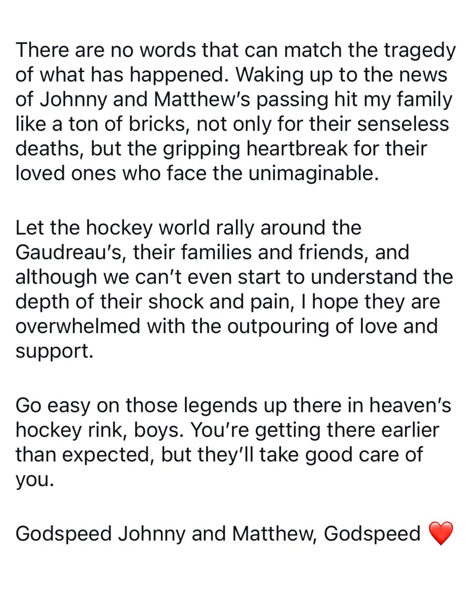Lanny McDonald showing that he’s still the Captain of the #CalgaryFlames 

Beautiful message to the family of Johnny and Matthew as well as everyone hurting in the hockey world today