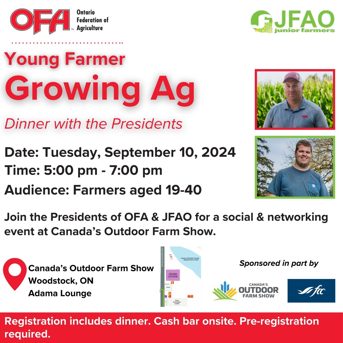 👋ICYMI we're hosting a young farmer event at #COFS24! Save the date to join us the evening of opening day for our Growing Ag Dinner with the Presidents networking and social event. Registration includes dinner🌮. Featuring special guest Senator Rob Black. <a href="/outdoorfarmshow/">Canada's Outdoor Farm Show</a>
