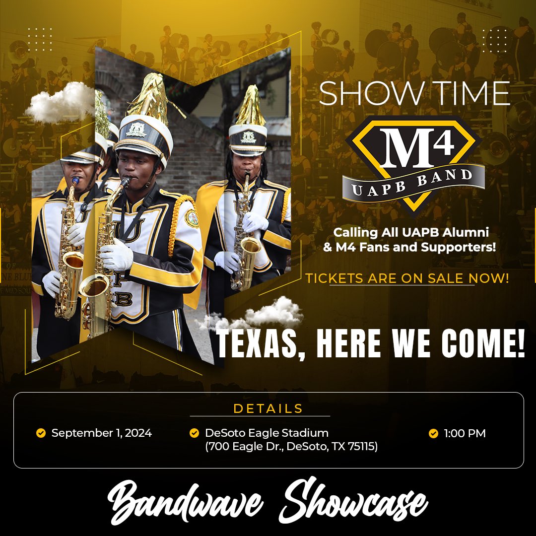 UAPBM4's tweet image. If you want more M4 Action catch us in DeSoto, Texas this Sunday!  #M4 #UAPBBand #UAPB #MSW 

 🎟️ 🔗  msw-ent.com/event-details/…