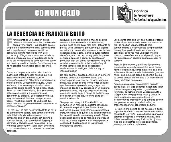 Hace 14 años de la partida de Franklin Brito, que luchó defendiendo su finca de 60 has.

No olvidamos
Justicia