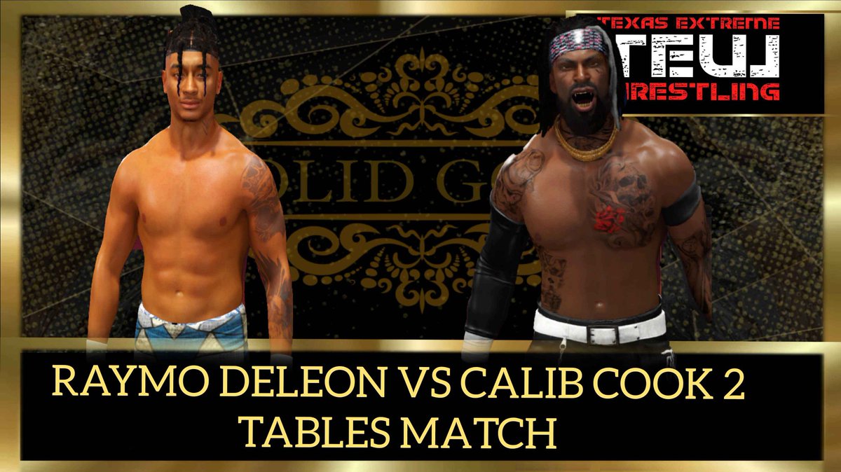 TEW_EFED's tweet photo. Calib Cook and Raymo Deleon are ready to settle the score in a brutal Tables Match! Who’s going through the wood? (Pause) 💥🪵 #SolidGold #TEW #TablesMatch #WWE2k24 #Efed #Twitch #WWE #CAW https://t.co/aXULlPVsJO