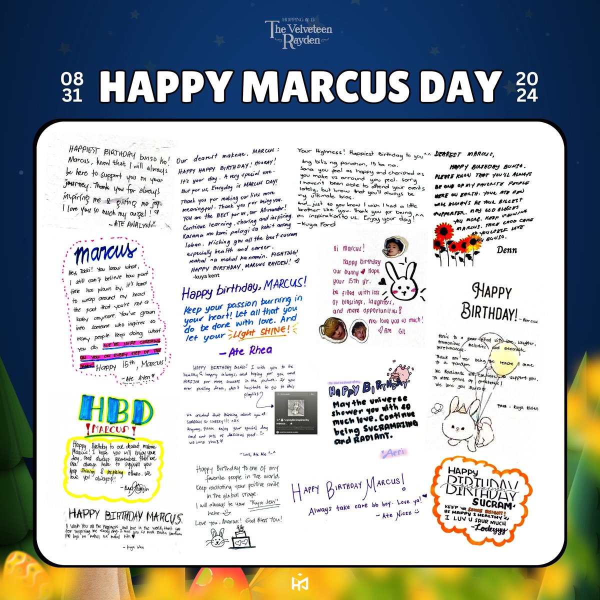 [🎂] MARCUS 15TH BIRTHDAY D-DAY : '#15EggsForMarcus'

💙 HORI7ON MARCUS GLOBAL BIRTHDAY GREETINGS ROLLING PAPER 💙

MARCUS HOPPING AT FIFTEEN

#0831_MARCUS_DAY
#Marcus15thBirthday
#TheVelveteenRayden
#MARCUS #마커스
<a href="/HORI7ONOfficial/">HORI7ONofficial</a>