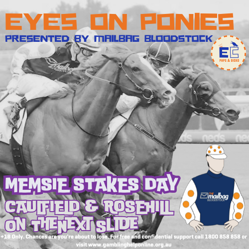 TheEarlyCrowPod's tweet photo. Eyes On Ponies.
Pride of Jenni v Mr Brightside. Storm Boy v Gatsby. Us v Bookies.
Big day on the first group one in Victoria!
@dickosmailbag @tompapley
#betting #horseracing #horses #eyesonponies #memsiestakes #groupone https://t.co/JDlaHzX8u5