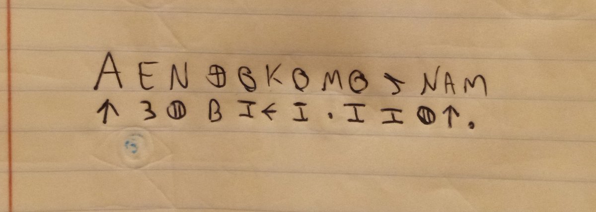 EcclesiaRocks's tweet photo. A possible #ZodiacKiller #Z13 solution
My name is ——
↑ 3 — B I← I.I I↑.
(Up C B I back, I pointy, I upend)
#Teletype #Rebus #Riddle #AmericanCryptogramAssociation #EdgarAllanPoe #California #SanFrancisco #NSA #USA @sfexaminer #BreakingNews #CIA https://t.co/lS9nfn0awr