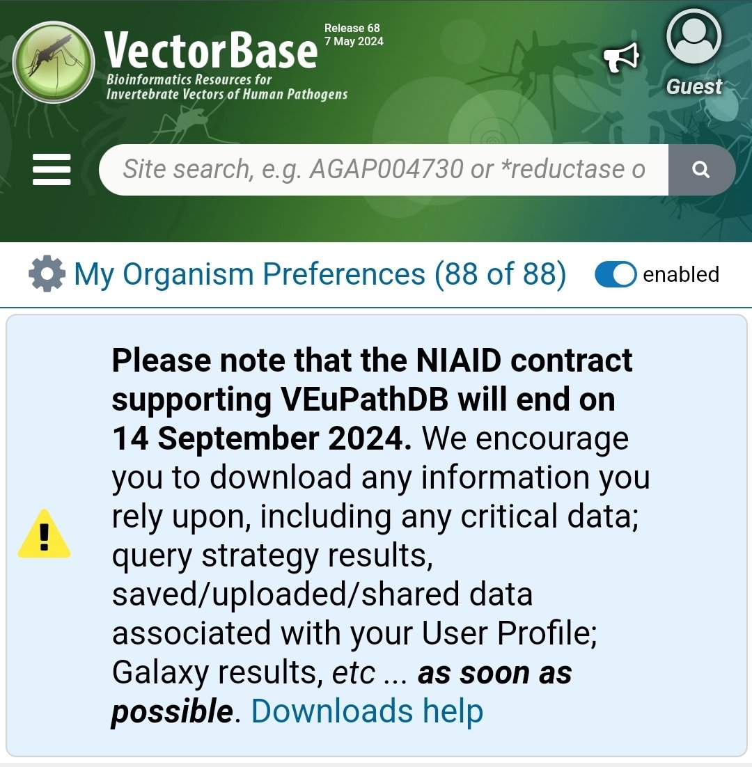 carissimo_g's tweet photo. @ShirleyLuckhart Meanwhile @VectorBase and @veupathdb closing on 14 Sep... Seems strange to close these scientific resources vital for vector borne disease research... https://t.co/yi2cWqNNwv