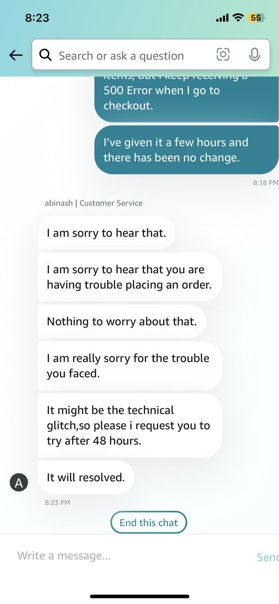 TheStephyB's tweet photo. @AmazonHelp with the odd responses. I guess I’ll make my purchases elsewhere 🤷🏼‍♀️ https://t.co/WVpQvCBx78