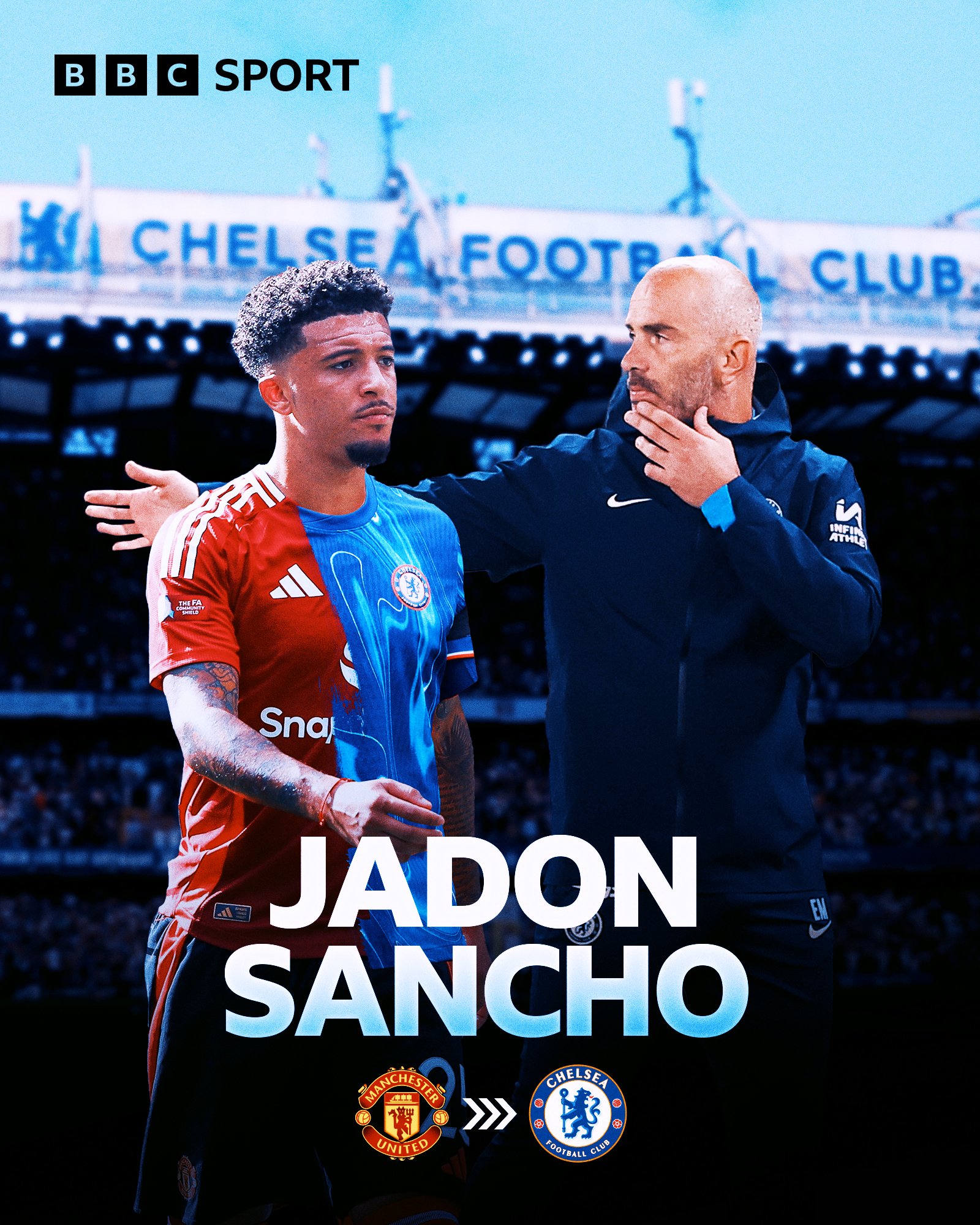 BBC Sport on X: "Jadon Sancho's loan move to Chelsea is complete! 🤝 There will be an obligation to buy for between £20m-£25m at the end of the deal 💰 https://t.co/hFeoFVZqNt" /
