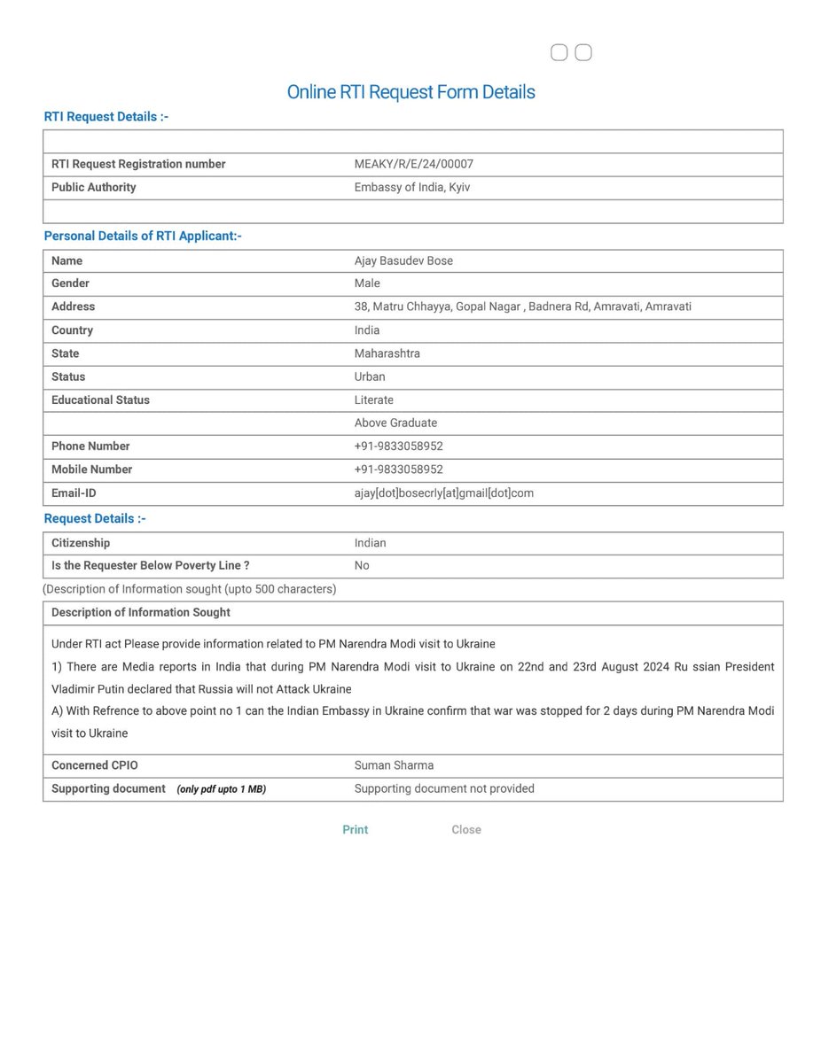 AjayBos93388306's tweet photo. During PM Modi visit to Ukraine some Media Channels were showing Russian President Putin has announced until Modi is in Ukraine there won't be any Attacks on Ukraine
To verify this I filed RTI with Embassy of India in Kyiv, they replied
" Information Not Available in Records"
Another Jumla 4m Godi Media
" War Rukwa di Paw Paw Ne"
@narendramodi
@DrSJaishankar @RahulGandhi @dhruv_rathee @ravishndtv @SupriyaShrinate @mediacrooks @Deyveeka @ggganeshh @bramhasmiiii @RituRathaur @sidd_sharma01