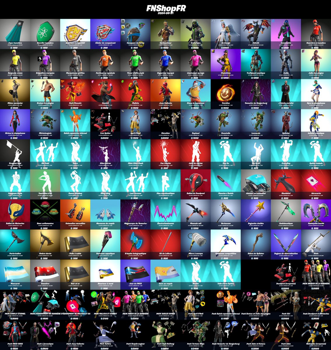 FNShopFR's tweet image. Boutique #Fortnite du 2024-08-31 !

N'oubliez pas d'activer les notifs pour ne rater aucune boutique. 🔔

Nombres d'items : 123
Maximum vu pour la dernière fois : 477 jours
Minimum vu pour la dernière fois : 1 jours