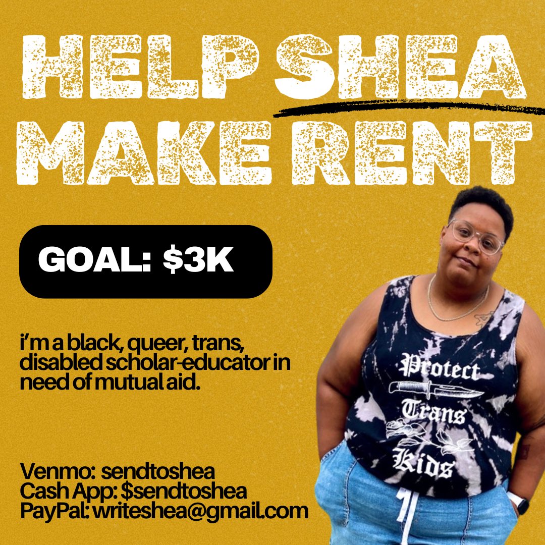 sheathescholar's tweet image. last month, I moved across the country to collect data for my dissertation. it’s been rough. last night, I was a victim of fraud and someone emptied our bank account.

please consider helping and sharing.

Venmo/CashApp: sendtoshea
PayPal: writeshea at gmail 

#MutualAidRequest