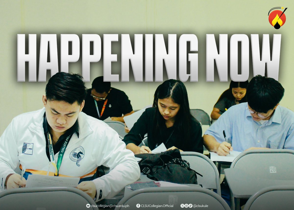 clsukule's tweet image. 𝗛𝗔𝗣𝗣𝗘𝗡𝗜𝗡𝗚 𝗡𝗢𝗪 | Following the celebration of National Press Freedom Day yesterday, Isang Araw Sa Kulê (IASK) 2024, the qualifying examinations of CLSU Collegian,... 

#IsangArawSaKule
#ForStudentryEQUALITY
#WriteHereWriteNow
#CLSUCollegian