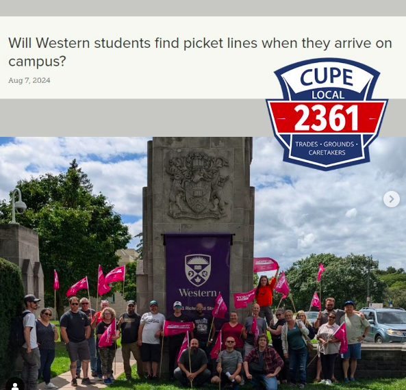 ppl4peacelndont's tweet photo. @WesternU Do #WesternU frosh (&amp; parents dropping them off) know that in addition to road closures, they will be facing pickets of striking @CUPE2361 workers &amp; their supporters, all because @WesternUProvost refuses to pay fair wages for cleaners, groundskeepers &amp; tradespeople? #OWeek2024 https://t.co/Z8Tmwaf4yp