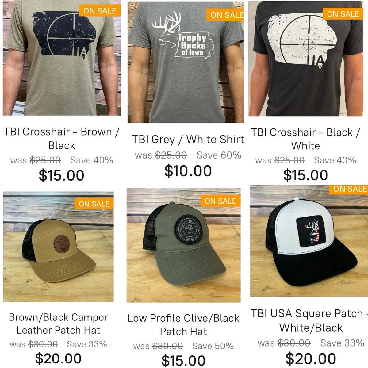 🔥 Our biggest sale ever is live! 🔥 Inventory reduction on all items.  Most t-shirts 60% off, most hats 33% off!!  No coupon codes needed and free shipping on all orders over $50!  🧢 👕 ✅  trophybucksofiowa.com