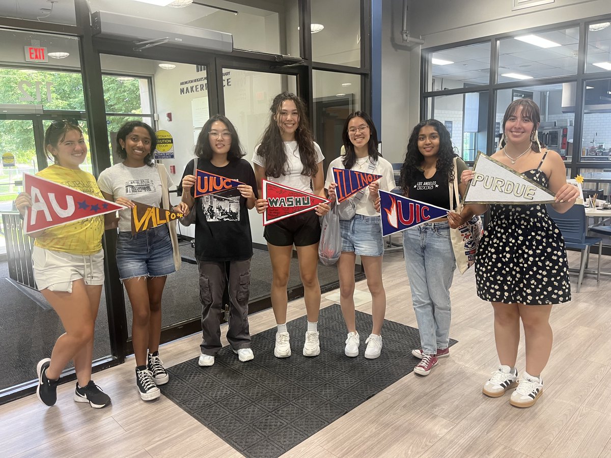 ahml's tweet photo. A group of friends from high school came to #AHMLMakerplace & had a great time together gathered around one of our big work tables. They were all heading off to college soon & made felt pennants of the colleges they are attending! Fly those colors and have a great school year! https://t.co/qUrJb2CQHp