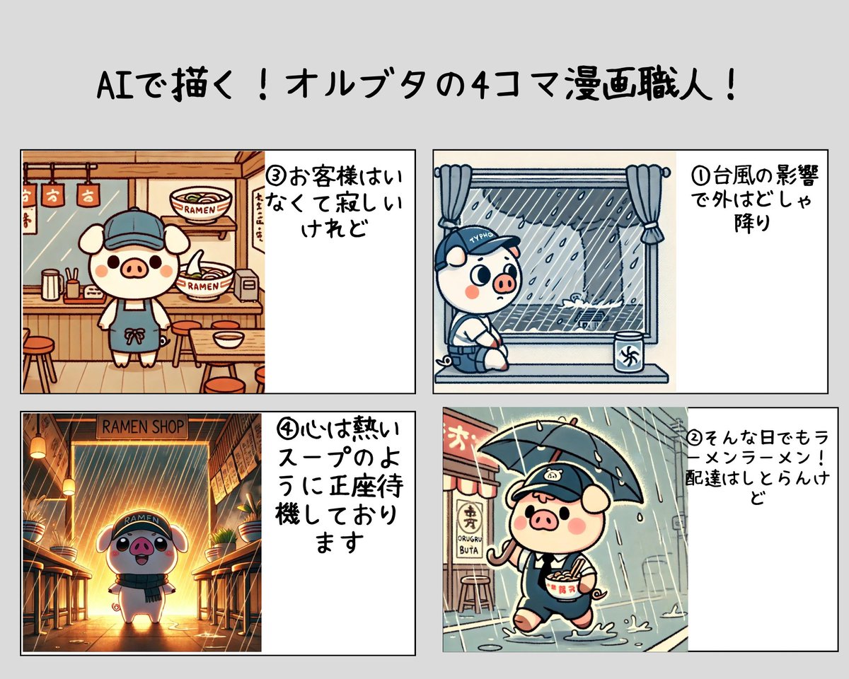 AI4コマ漫画　ラーメン編
#AI4コマ漫画
