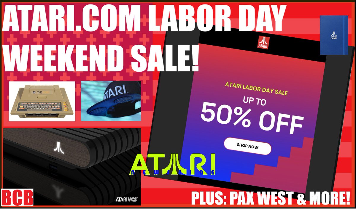 ballistikcoffee's tweet photo. On a NEW #AtariNewsline! #Atari is having a #LaborDay Weekend #Sale! Feat. up to 50% OFF, incl #AtariVCS bundles, @Atari #Speakerhats, Art by #Artovision, #the400Mini & much, much more! Also: the latest #DigitalEclipse news! LIVE NOW! Only on #BCB! Click: https://t.co/61t1vmW4t7 https://t.co/QLxpe5FemJ