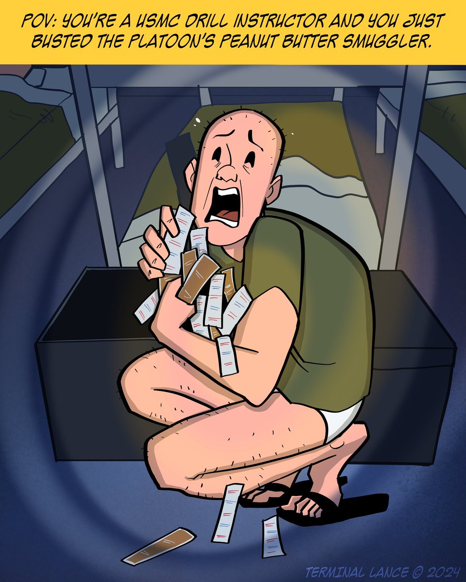 TerminalLance's tweet photo. The peanut butter black market has been disrupted. #terminallance #usmc #marines #marinecorps #military #webcomic #comicstrip #comics https://t.co/UMG5Uu5oks