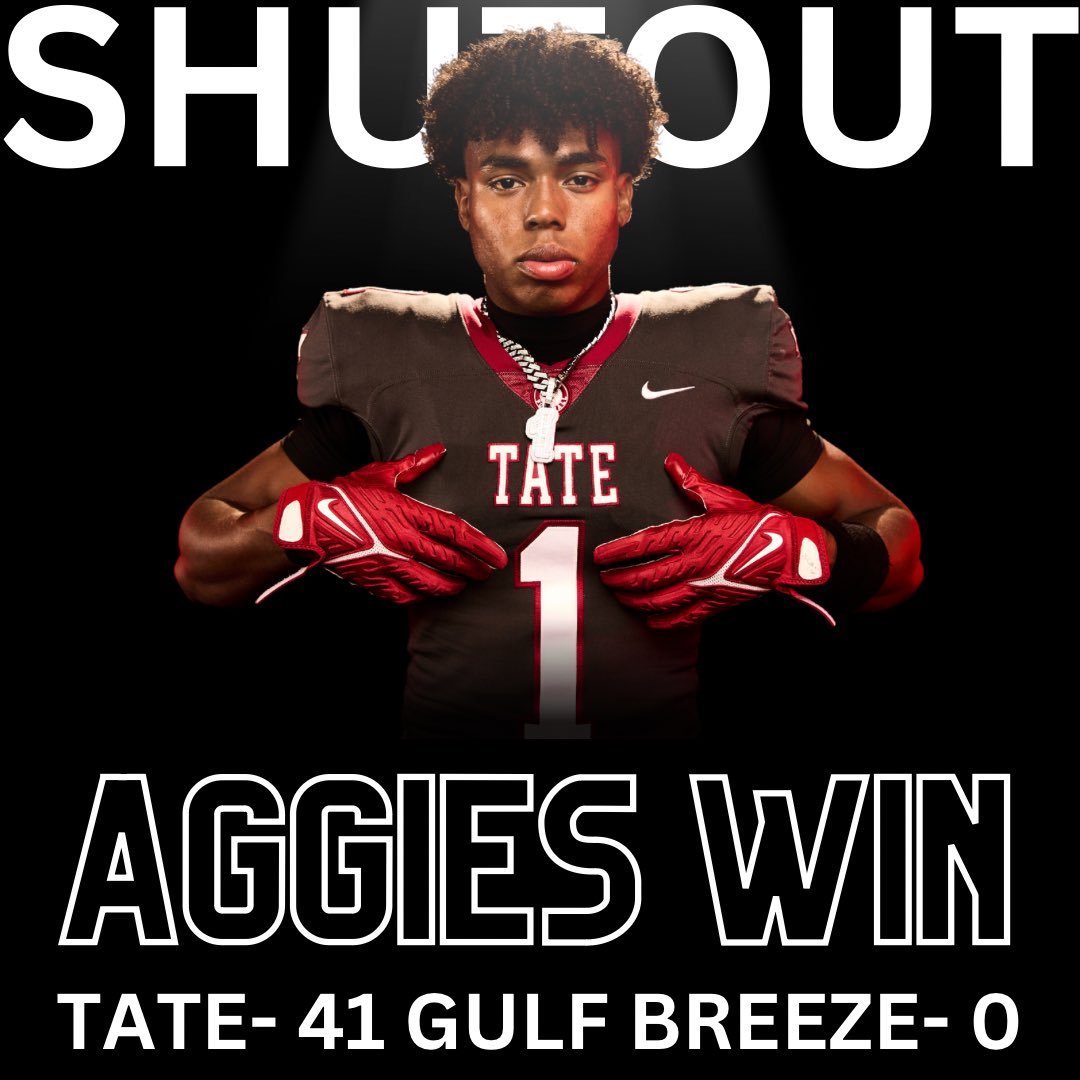 TateFootball's tweet photo. AGGIES WIN with a splash in Dolphin Stadium! Final Tate-41 Gulf Breeze-0  Your Aggies move to 2-0 on the season and hand Gulf Breeze their first loss of the season! #LightsOnAtTheBreeze 📸 @jdcobbproductions https://t.co/Pkus7uUlaG