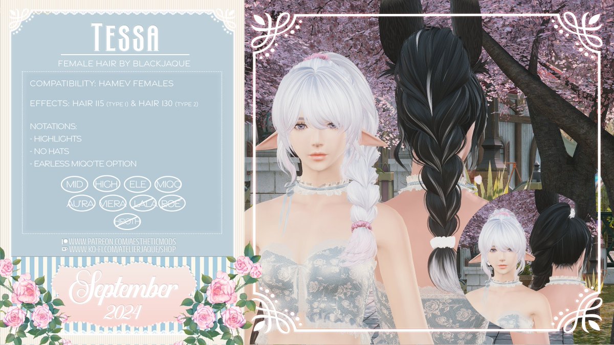 ffxiv_jaque's tweet photo. #aestheticmods #atelierjaque

Here are my upcoming release previews. Previews have such limited real estate, so to clarify, each outfit has 2 types of tops and 2 types of bottoms for mix and match. The female hair has 2 types included in 1 pack.

Additional hair angles included in the replies!