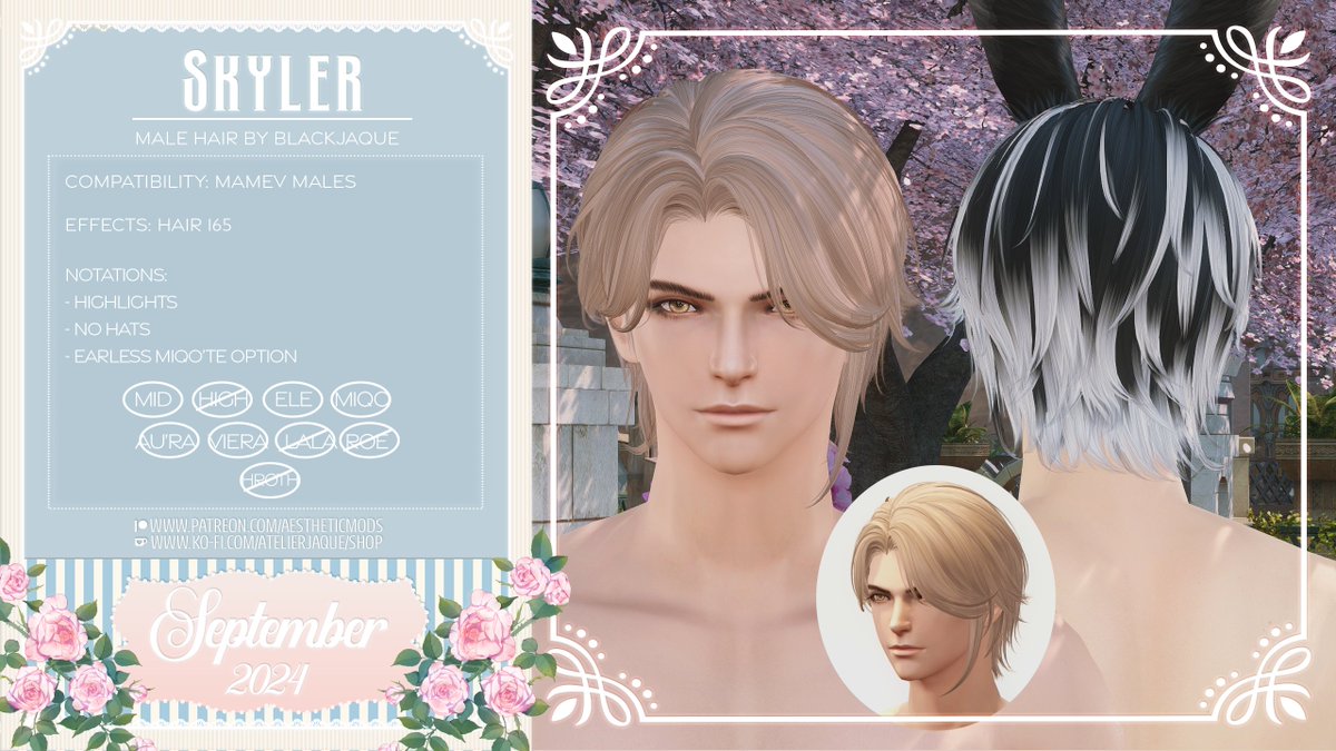 ffxiv_jaque's tweet photo. #aestheticmods #atelierjaque

Here are my upcoming release previews. Previews have such limited real estate, so to clarify, each outfit has 2 types of tops and 2 types of bottoms for mix and match. The female hair has 2 types included in 1 pack.

Additional hair angles included in the replies!