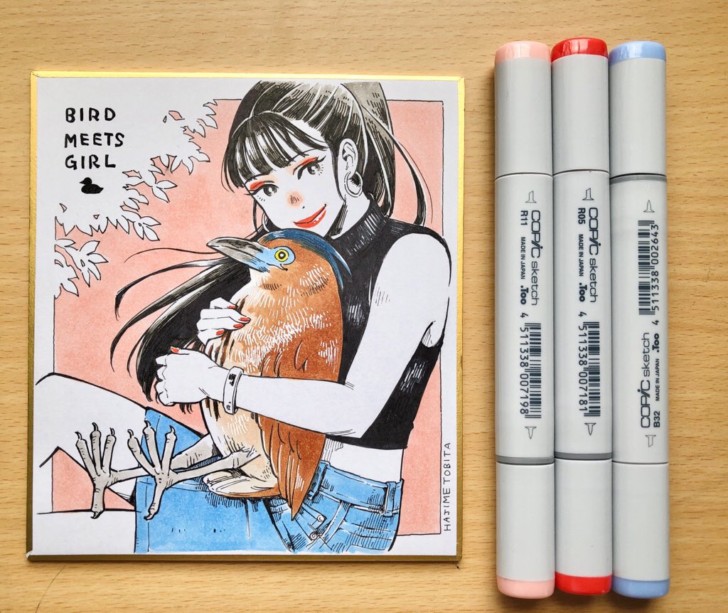 投票いただいた「女の子と動物」でバードミーツガール色紙できました。ズグロミゾゴイが虚無顔ですがコピックのおかげでふだんの1億倍ポップになりました🦆
今夜8時にこちらの3枚BOOTHショップに出しますね。(ショップURLものちほど) 