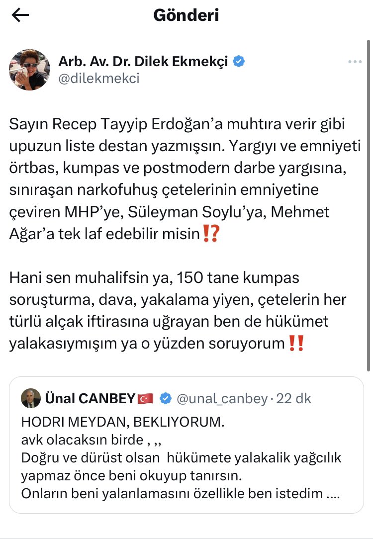 Çok yürekli arkadaş‼️ Bana panikle, kendini ifade güçlüğü çekerek iftira ve hakaretlerle saldıracağına aşağıdaki soruma cevap ver👇🏻‼️

MHP’ye, Süleyman Soylu’ya, Mehmet Ağar’a, Şenkal Atasagun’a tek laf edebilir misin⁉️ Özellikle Şenkal Atasagun için ne düşündüğünü merak