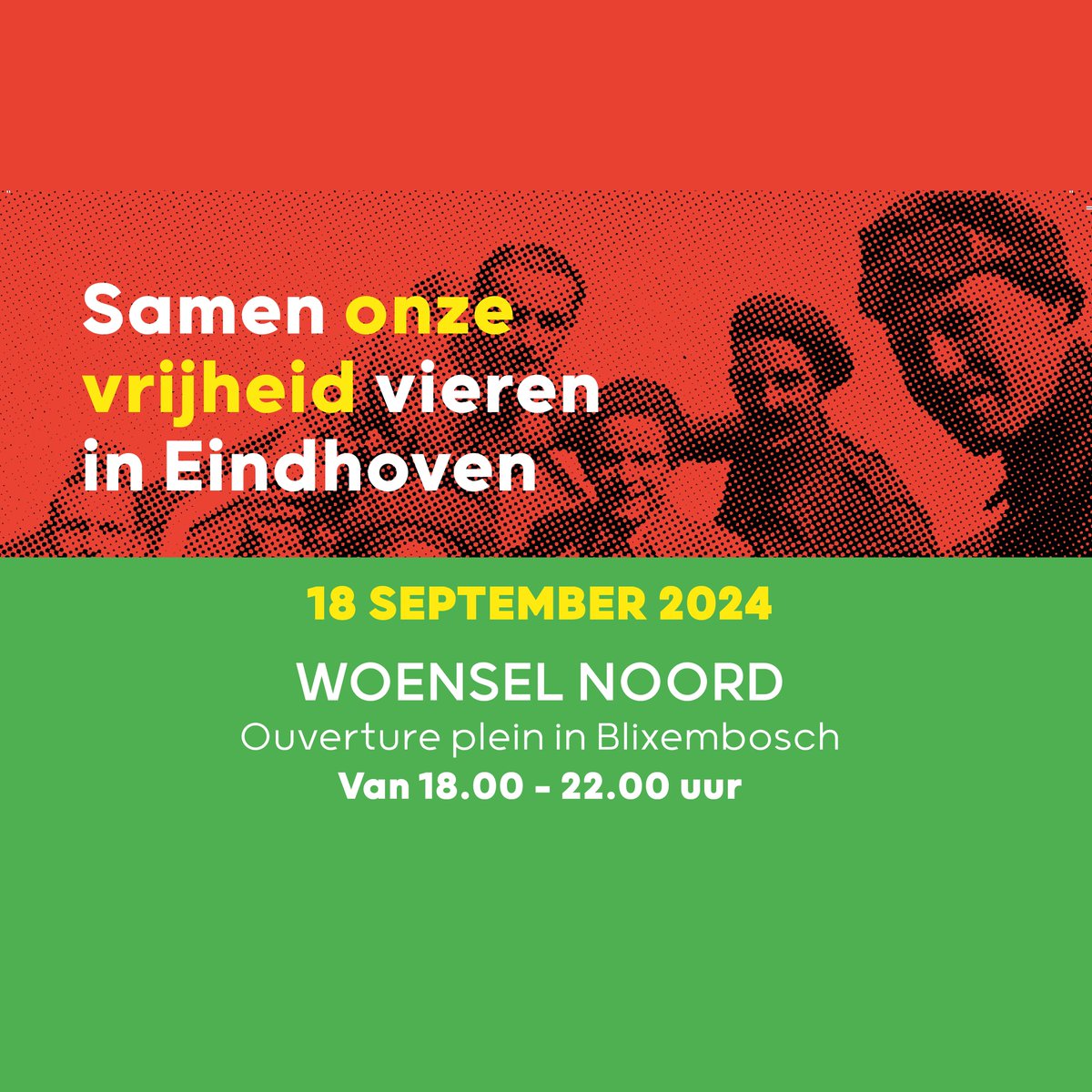 18September040's tweet photo. 18 September 2024, Samen onze vrijheid vieren ook in jouw buurt!

Kijk op https://t.co/OMtXGltCSP voor de buurtprogramma's

#Vrijheid #Eindhoven #Bevrijdingsvuur #SamenSterk #GratisEvenement

Spread the word and bring your friends and family! 🌍🎉 https://t.co/X8imYPp4VW
