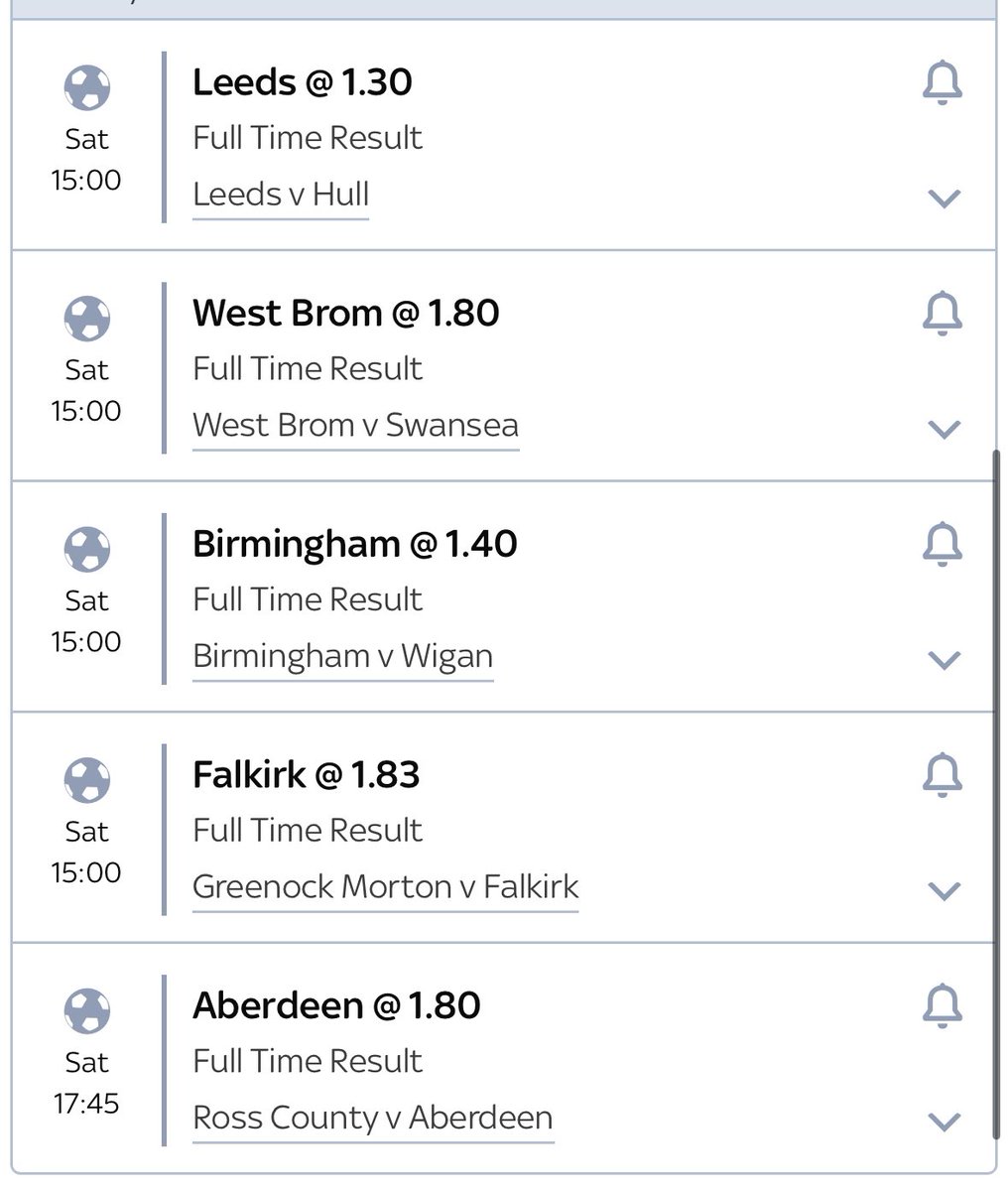 Saturday Acca ⚽️

Landed our last Saturday Acca so let’s try make it 2/2 today. Arsenal v Brighton bet builder will be posted later today. Good Luck. 👊

Odds 10.81 📊