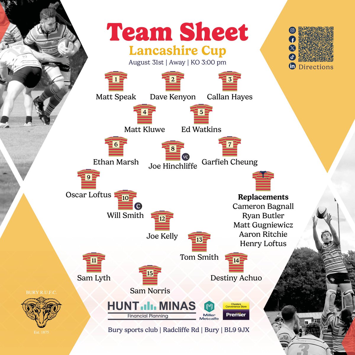 Buryrufc's tweet photo. Bury RUFC is heading to Clitheroe this weekend to kick off the season with an exciting match against Clitheroe in the Lancashire Cup.

Away | KO 3.00pm
Silcock Park, Littlemoor Road, Clitheroe, Lancashire, BB7 1ER

Everyone is welcome! Don’t miss the action on August 31st, 2024. https://t.co/4vexDkwyYB