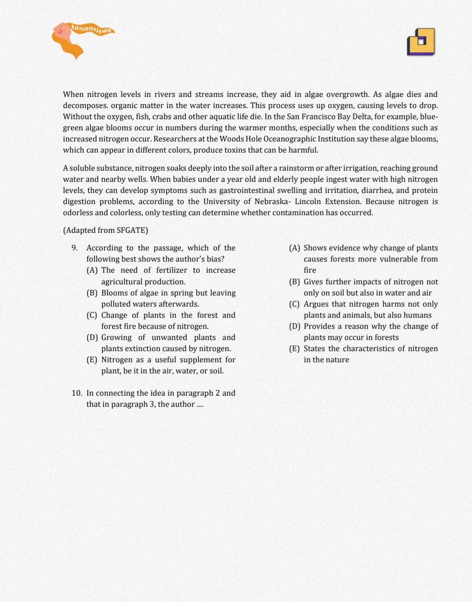 〄  LATIHAN SOAL SNBT 2025
〄  subtest : LBE
⌨︎  Author Related Questions

pembahasan menyusul yaa
bolee di markah dulu

help like/retweet are appreciate 🫶🏻

tag ; #studytwt #materidasar #ambisverse #alternatifa

klik #MAYEDU untuk dapetin
sumber belajar lainnya ☺️🤍