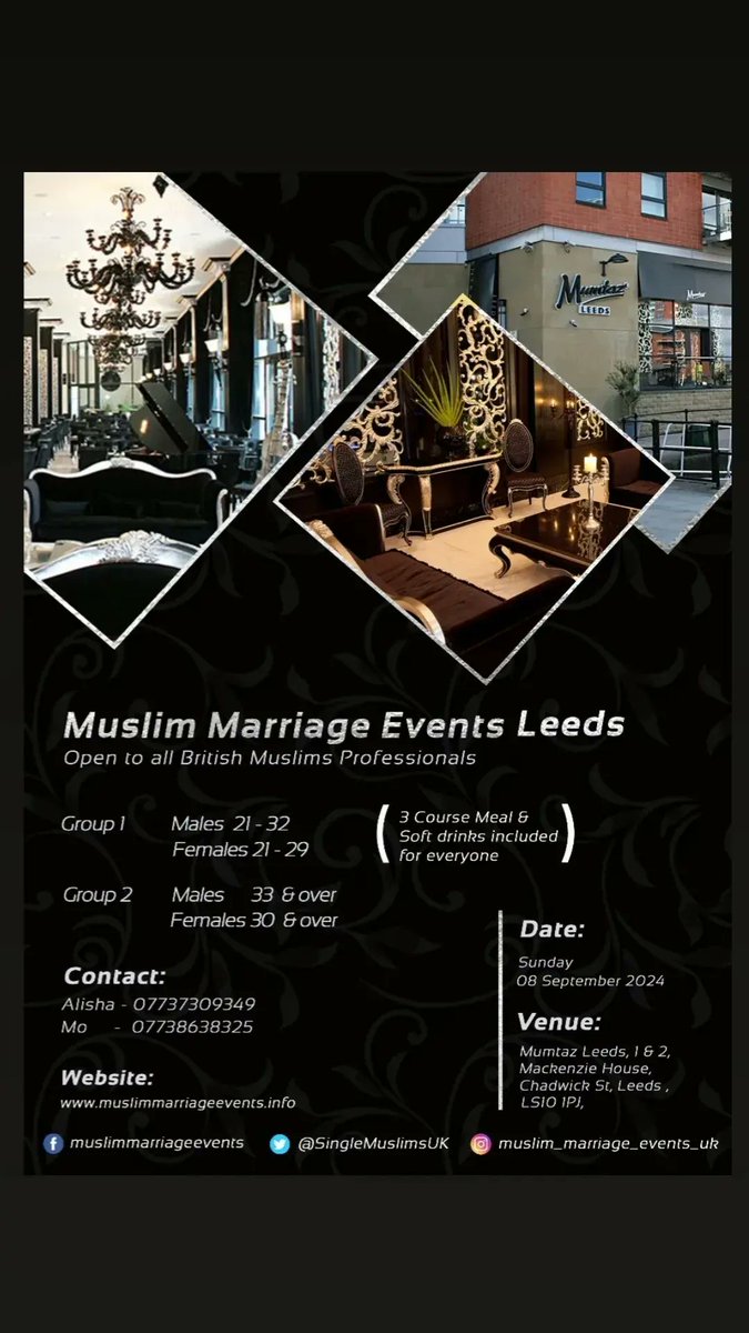 marriage_events's tweet image. Muslim Marriage Events Leeds

Sunday 8th September 2024

Mumtaz Leeds,  Chadwick Street, Leeds, LS10 1PJ 

muslimmarriageevents.info/event/leeds/

#leedsmuslimmarriageevents #muslimmarriageeventsleeds #singlemuslim #muslimsingle