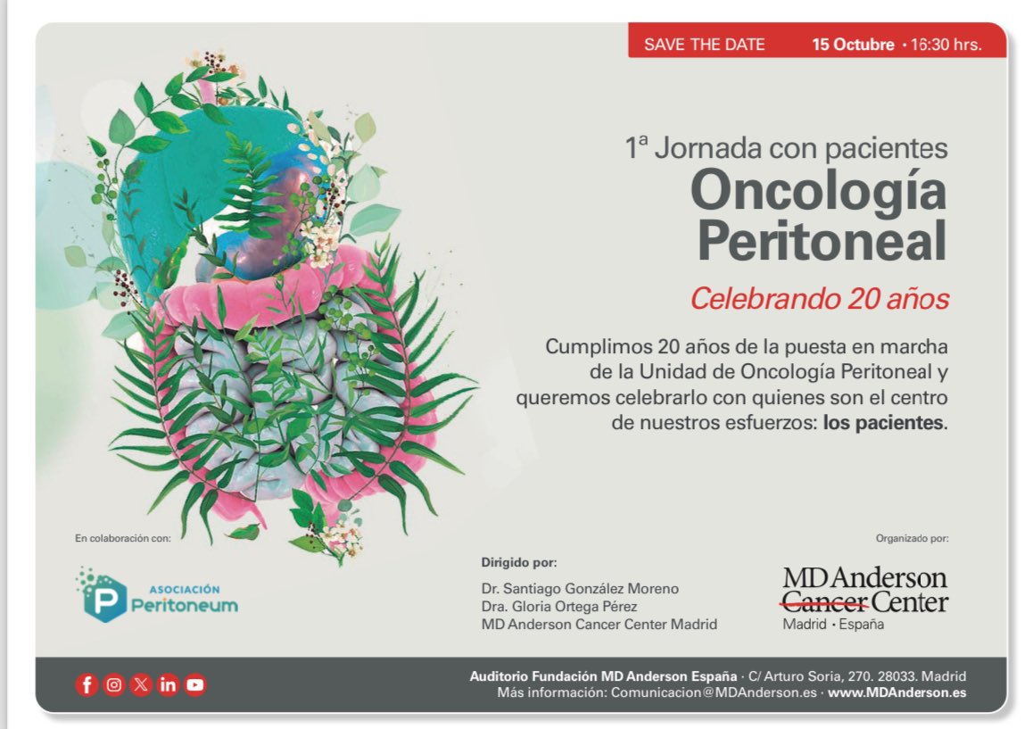 Santiago González-Moreno (@drsglezmoreno) on Twitter photo En Febrero 2004 operamos nuestro primer paciente en la Ud de Oncología Peritoneal de <a href="/MDAnderson_ES/">MD Anderson Cancer Center Madrid Hospiten</a>. Dos cirujan@s formados por <a href="/PSugarbaker/">Paul H Sugarbaker</a> y otro experto nos embarcamos en este proyecto que cumple 20 años.Celébralo con nosotros. Con pacientes, para nuestros pacientes. <a href="/2007lupa/">Gloria Ortega</a> En Febrero 2004 operamos nuestro primer paciente en la Ud de Oncología Peritoneal de <a href="/MDAnderson_ES/">MD Anderson Cancer Center Madrid Hospiten</a>. Dos cirujan@s formados por <a href="/PSugarbaker/">Paul H Sugarbaker</a> y otro experto nos embarcamos en este proyecto que cumple 20 años.Celébralo con nosotros. Con pacientes, para nuestros pacientes. <a href="/2007lupa/">Gloria Ortega</a>
