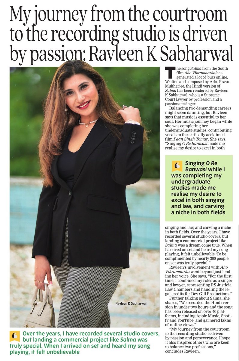 MoviesUpdatez's tweet photo. My journey from the courtroom to the recording studio is driven by passion: Ravleen K Sabharwal

@Rsabharwal23 https://t.co/1uMSW9P5Th