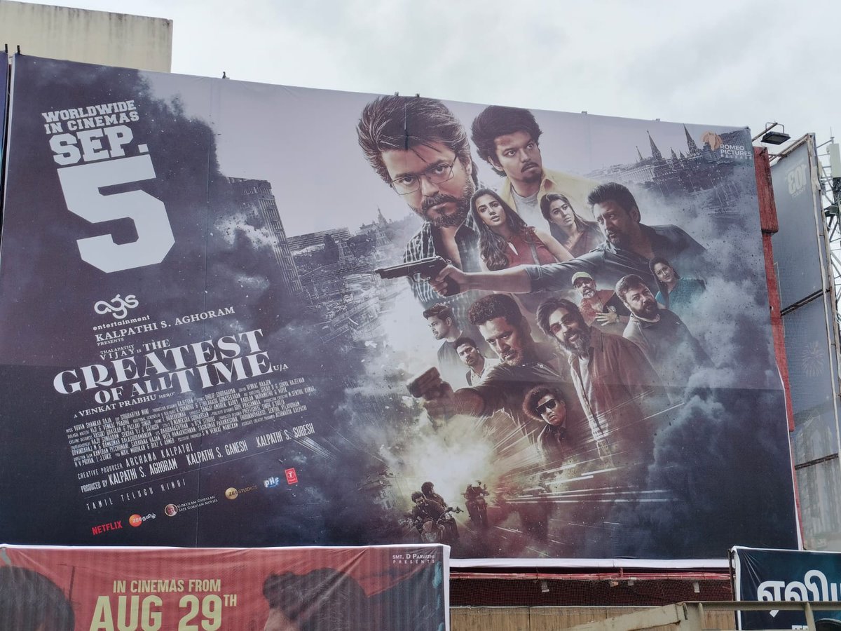 rakkicinemas's tweet photo. #TheGreatestAllTime Banner Put up @rakkicinemas - Ambathur.
Gearing Up for the Release on Sep 5th,Thursday. https://t.co/NsKrVBKpRP