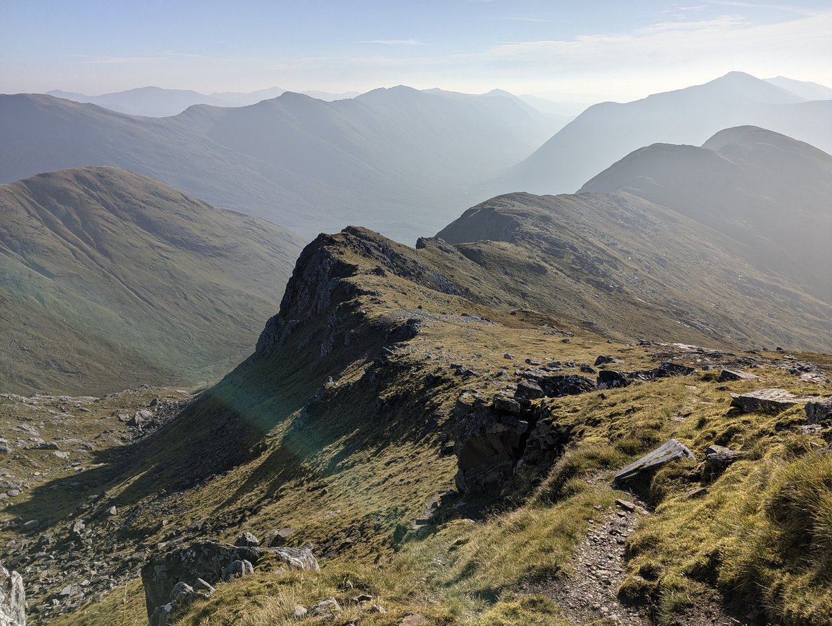 Taking advantage of a rare sunny day to get back in about the hills. Looking north towards the South Glen Shiel Ridge in the distance, from Sgùrr a' Mhaoraich.