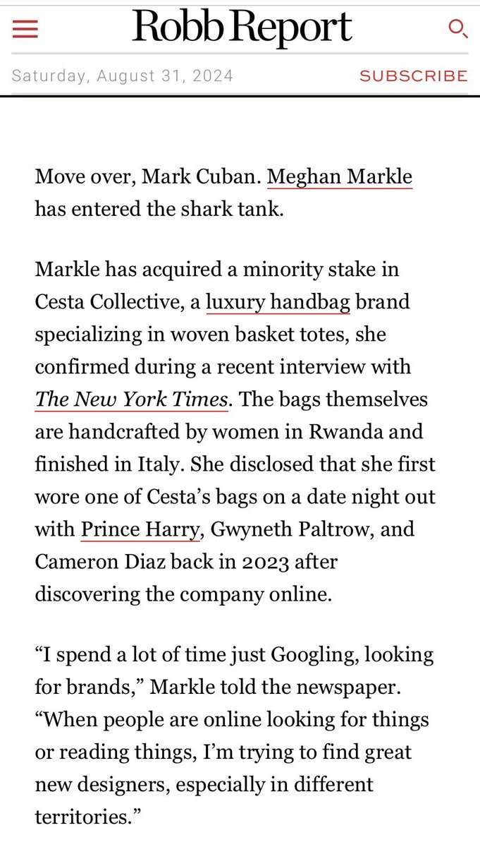 unreMARKLEble's tweet photo. #MeghanMarkle bragging about investing into Cesta Collectives, who in turn brag about paying their artisans a “living wage”. These white owners are paying poor black women $12 a day to make $800 bags, &amp; think they’re do-gooders. Is this only gross to me? #MeghanMarkleEXPOSED https://t.co/wPnCcxDsQW