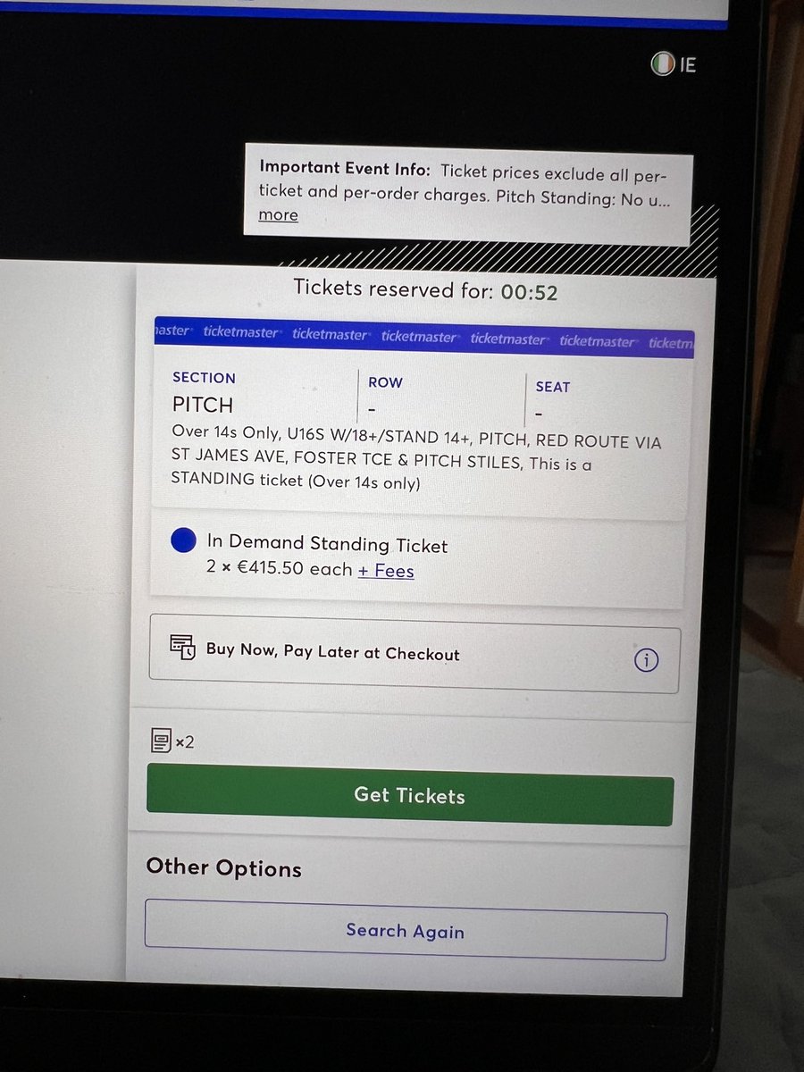 domwhite14's tweet photo. €400+ just to stand….. #Oasis25 #ticketsmaster #crokePark https://t.co/TALL5couTJ