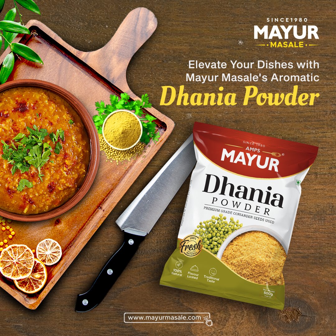 mayurmasale's tweet photo. **Elevate your dishes with the aromatic magic of Mayur Masale's Dhania Powder!** ✨🌿
Experience the refreshing burst of coriander in every bite. Unlock the secrets of Indian cuisine with Mayur Dhania Powder.

#MayurMasale #DhaniaPowder #Coriander https://t.co/cFPEUUgh5X