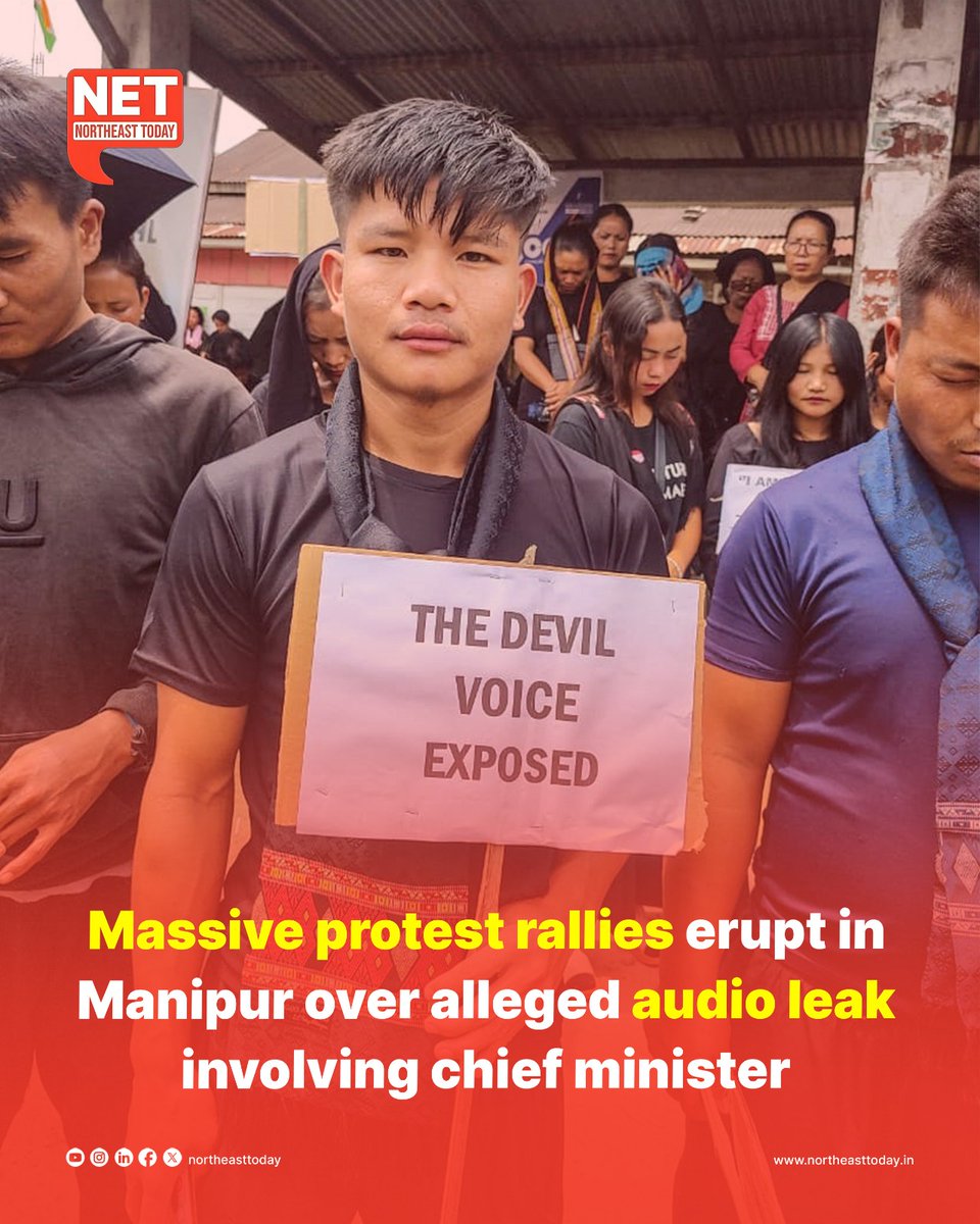 NortheastToday's tweet photo. #Manipur | A massive public rally was organised on Saturday by student bodies in Churachandpur and Kangpokpi districts in response to the alleged audio leak involving Chief Minister N. Biren Singh.

Read more..
https://t.co/owuawqA0Tf

#PublicRally #audioleak #NBirenSingh #Churachandpur #KangpokpiDistricts #NetSnippet #NortheastToday