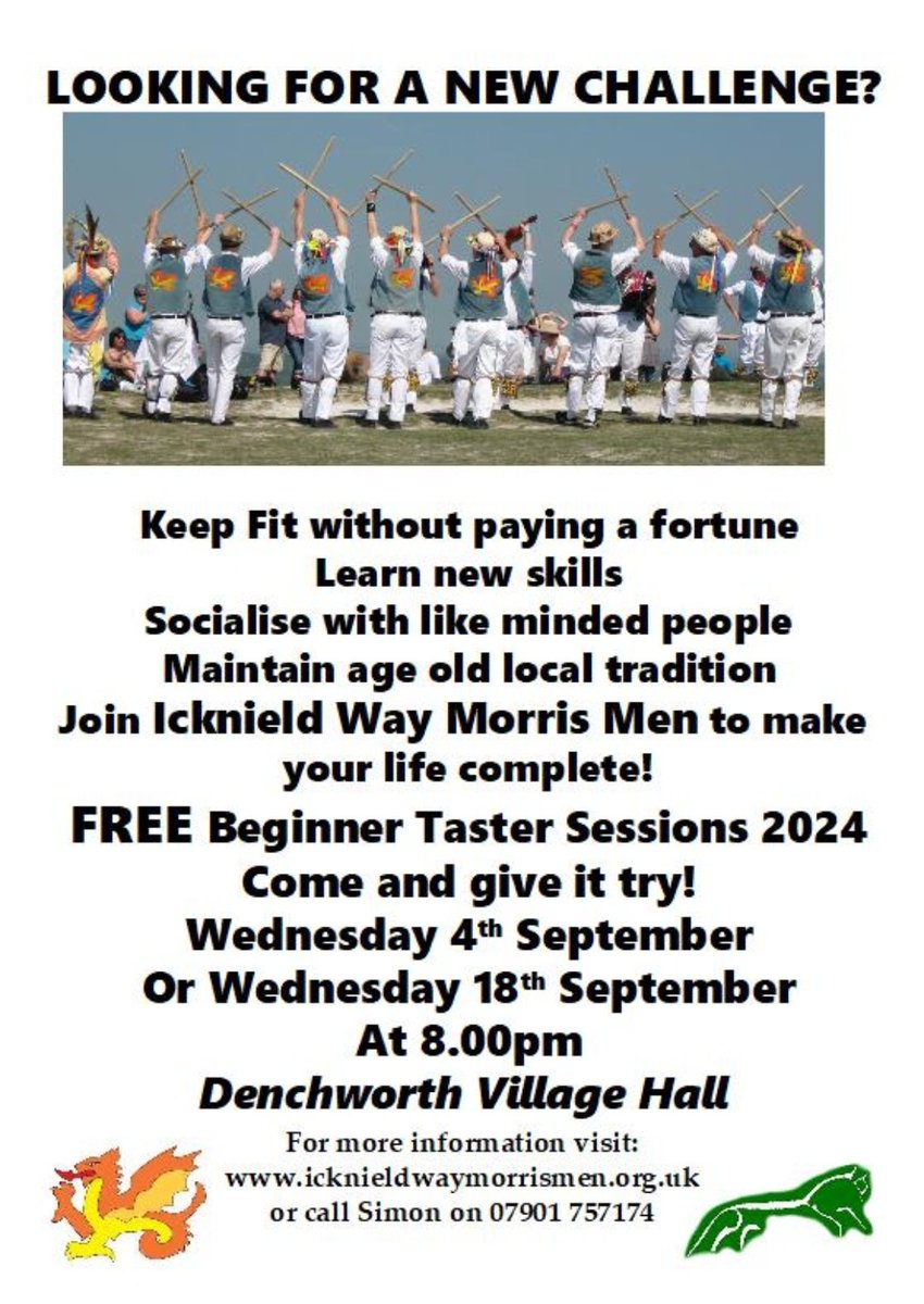 Taster sessions on 13th &amp; 20th Sept! All welcome, Denchworth Village Hall from 8pm!