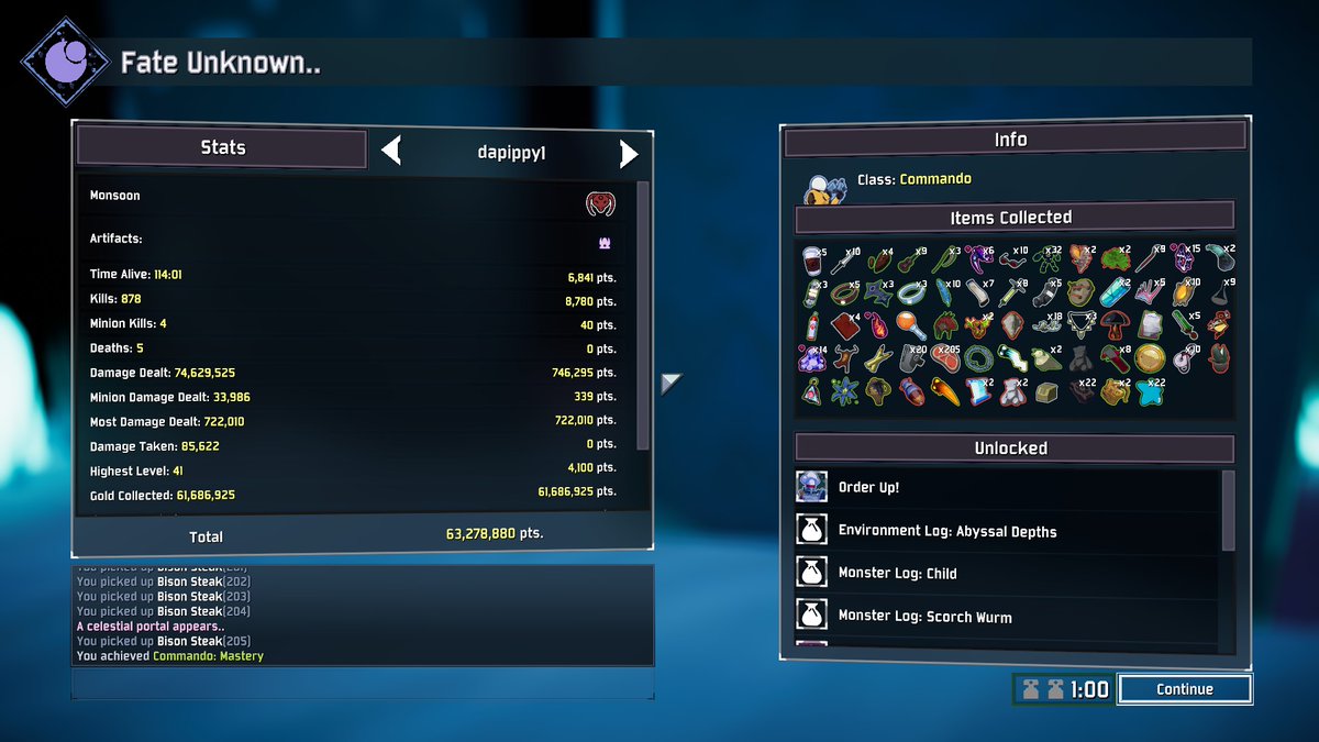 Dapippy1's tweet photo. just finished a commando run of risk of rain 2, rate my items https://t.co/nlEcXfLB3c