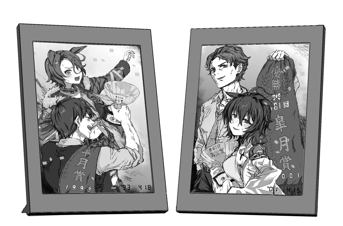 こういう写真立てに入れたら映えそうな絵にしたくて描いてた 