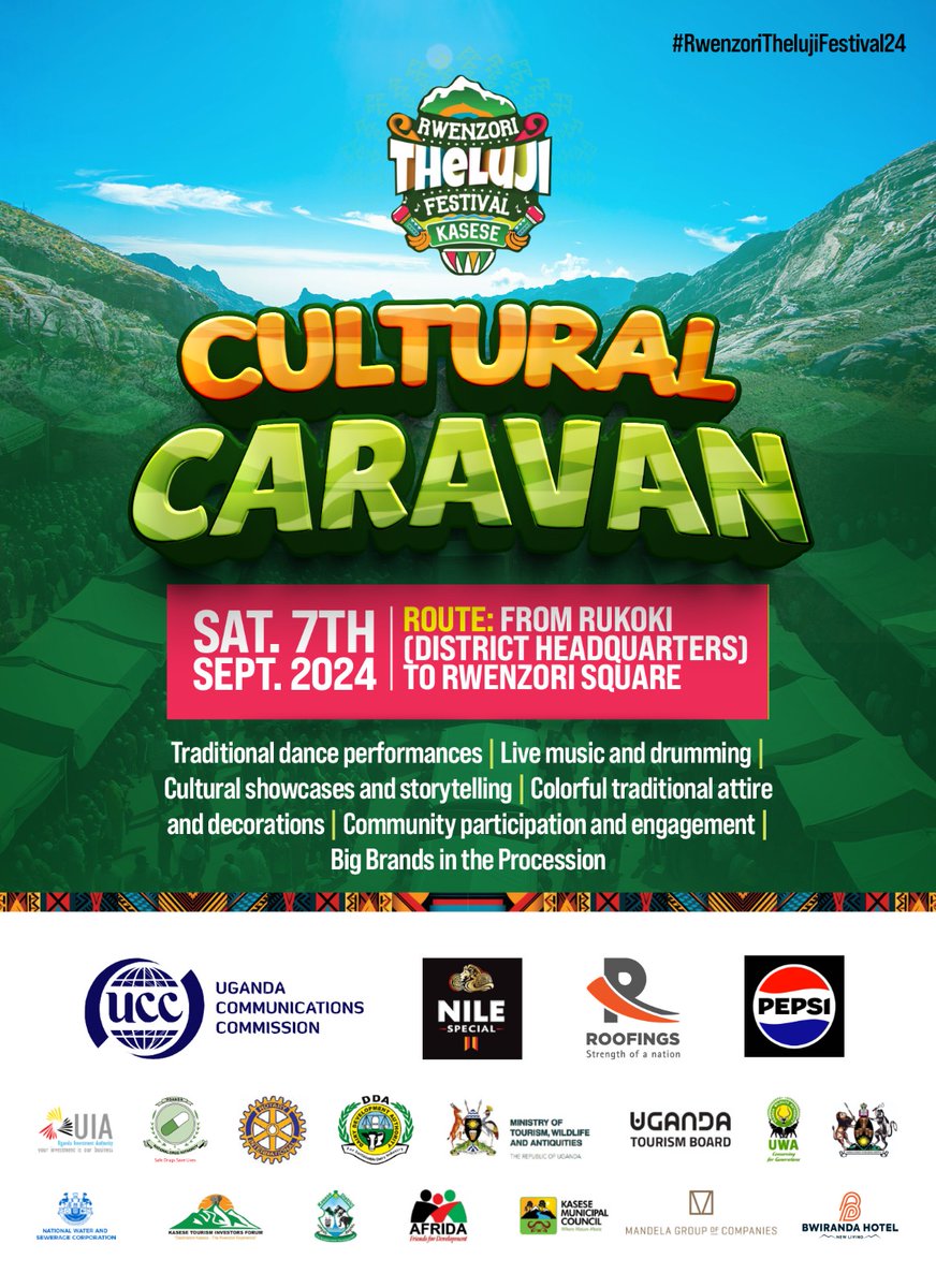 NabzbaeTravels✈❤ (@nabzbaetravels) on Twitter photo Get Ready for the Cultural Caravan during our 3rd Edition of #RwenzoriThelujiFestival24
Our Routing will be from Rukoki (District headquarters) to Rwenzori Square
🗓️ Date : 7th Sept
#RwenzoriThelujiFestival24
#ExploreUganda
<a href="/UCC_Official/">UCC</a>
<a href="/PepsiUganda/">Pepsi Uganda</a> <a href="/RoofingsGroupUG/">Roofings Group Uganda</a> Get Ready for the Cultural Caravan during our 3rd Edition of #RwenzoriThelujiFestival24
Our Routing will be from Rukoki (District headquarters) to Rwenzori Square
🗓️ Date : 7th Sept
#RwenzoriThelujiFestival24
#ExploreUganda
<a href="/UCC_Official/">UCC</a>
<a href="/PepsiUganda/">Pepsi Uganda</a> <a href="/RoofingsGroupUG/">Roofings Group Uganda</a>