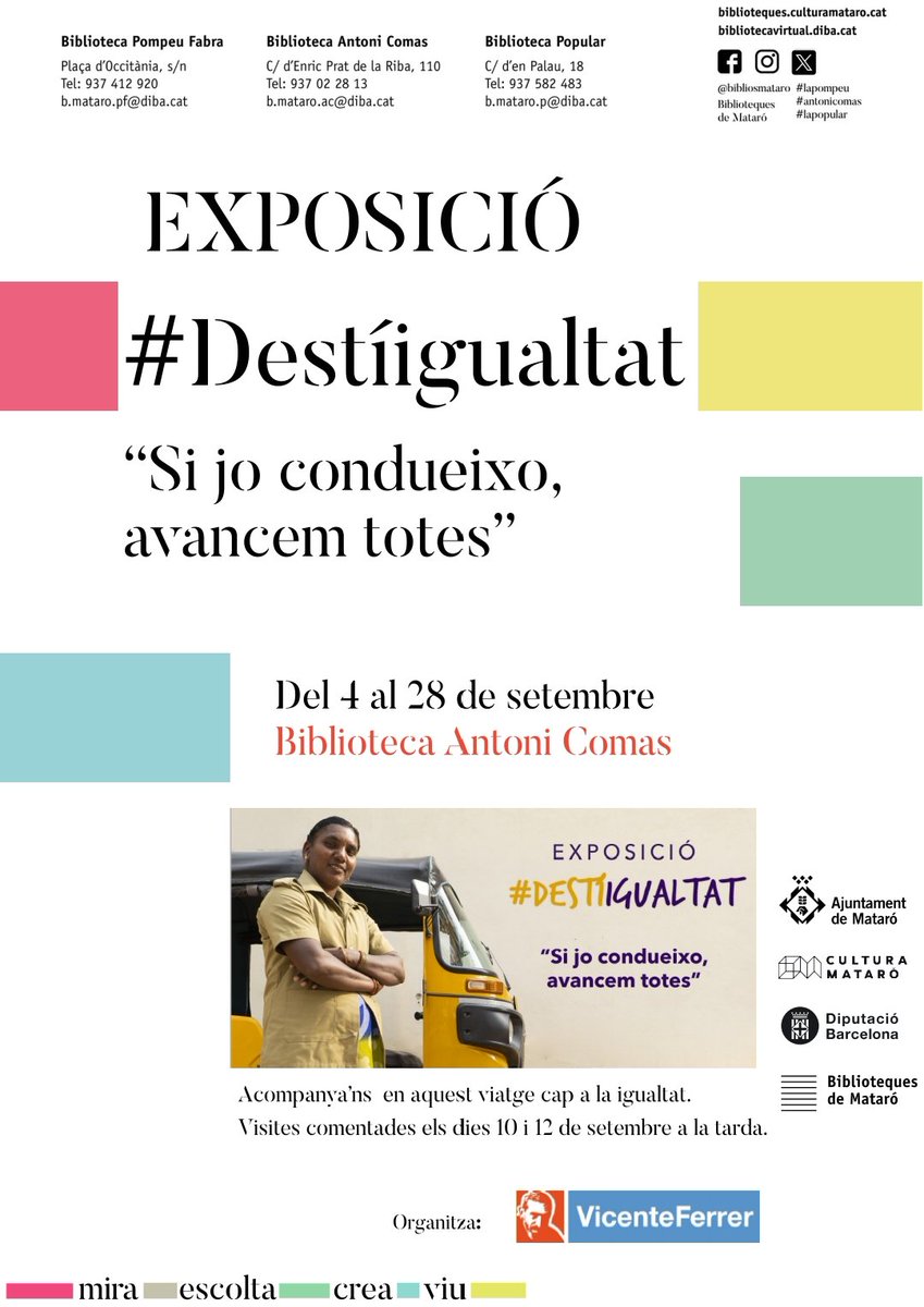 Del 4 al 28 de setembre. Biblioteca #antonicomas Nagalakshmi, un mare sola de 30 anys 1a dona conductora de rickshaw en un país on només condueixen els homes. Coneix la seva història i d'altres dones que trenquen barreres contra la desigualtat <a href="/bibliosmataro/">Biblioteques Mataró</a> Org: <a href="/fvicenteferrer/">Fundación Vicente Ferrer</a>