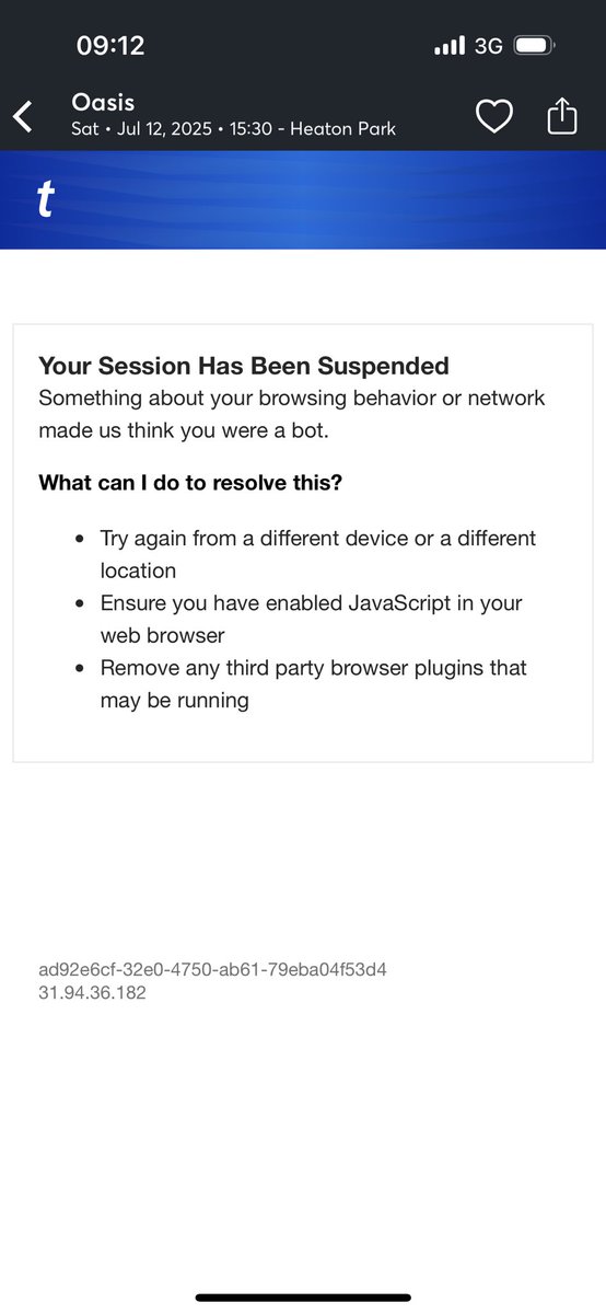 You’re a joke! Literally not even an option to say I’m not a bot! Ffs <a href="/TicketmasterUK/">ticketmasteruk</a>