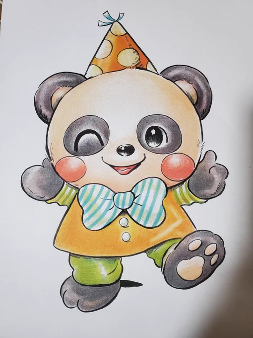 普段にんげんばかり描いてますが、こういう動物キャラものを描くのも実は好きですサインペン系に色鉛筆でごりごり塗ってます 