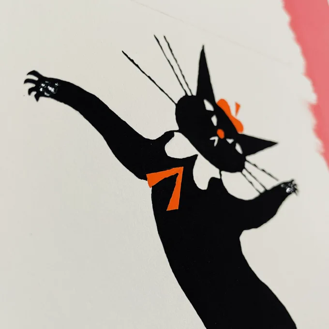 10月の個展に向けて小さい原画を描いてます #黒ねこ意匠 #原画 