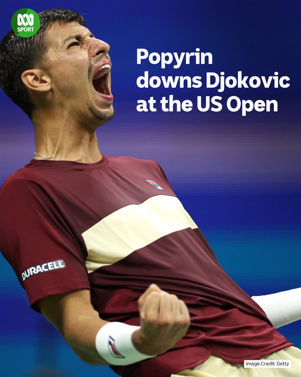 abcsport's tweet image. 😱 Alexei Popyrin shocks the world!

The Aussie has beaten Novak Djokovic at the US Open! He advances to the fourth round.